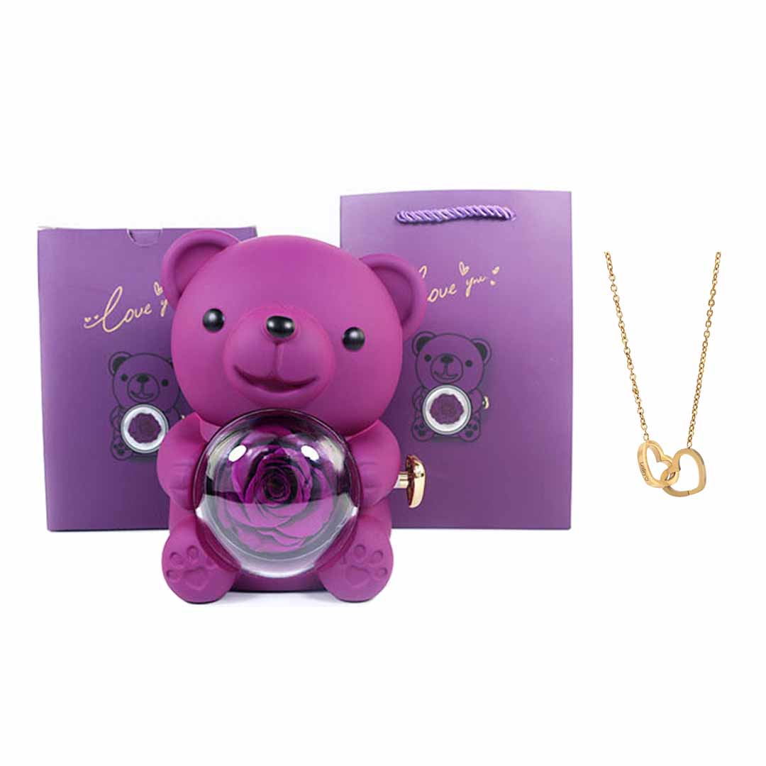 Collier Personnalisé - Ourson Rose Éternelle